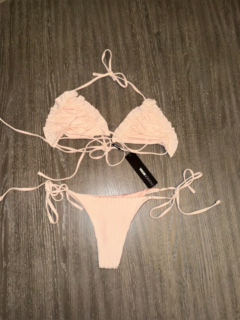 Fashion Nova Light Pink Ruffle Triangle Bikini Set